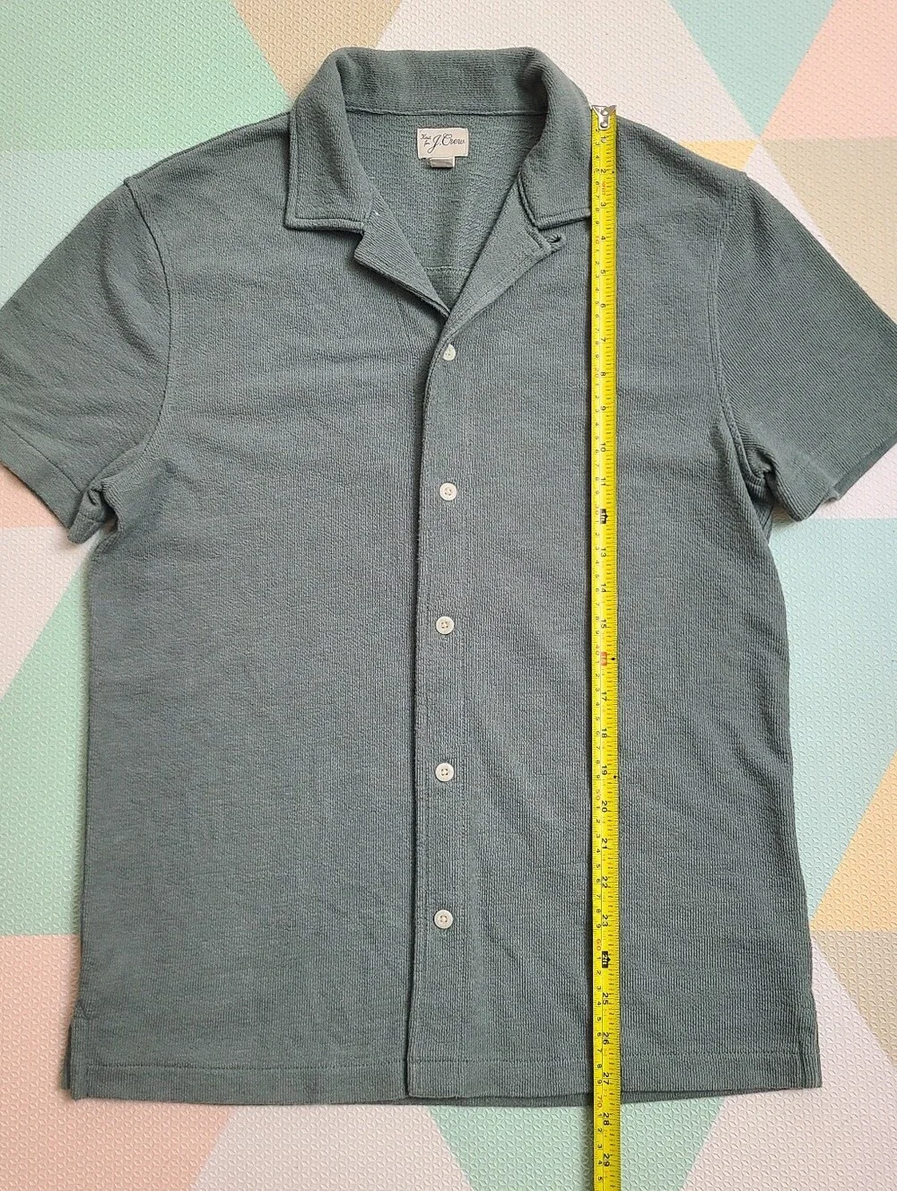 J Crew Men's Textured Camp Collar Knit Shirt In Sage Green Short Sleeve Sz M